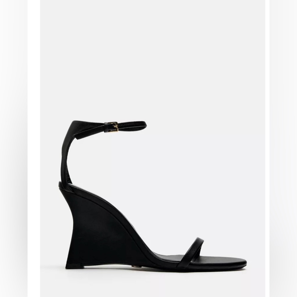 Elegant Leather Black Wedge Sandals
